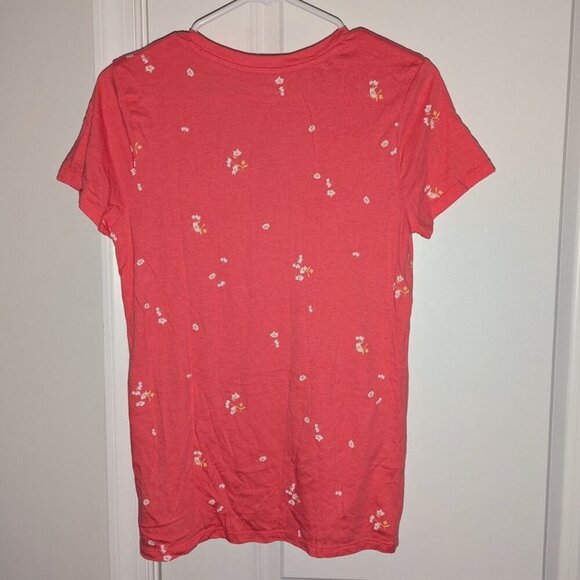 *3 FOR $9* GAP Favorite T V-Neck Floral Coral Flower Print Tee Top T-Shirt M - Picture 2 of 3